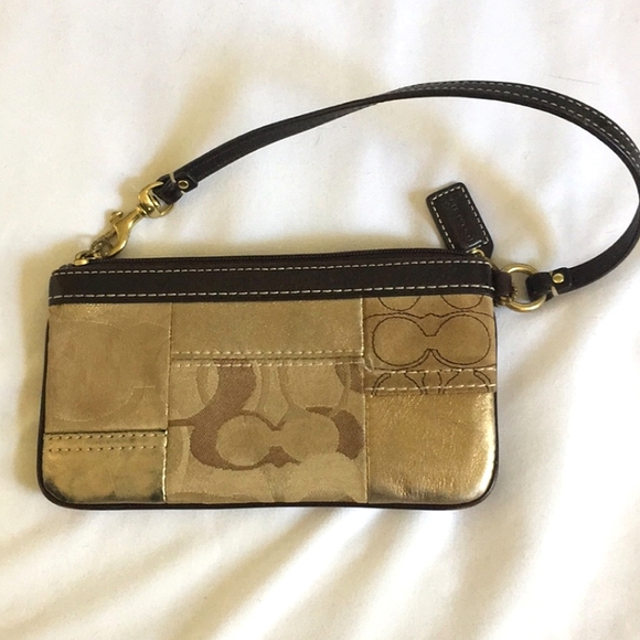 Coach Gold Patchwork Logo Wristlet Coin Purse Wallet - Picture 1 of 3